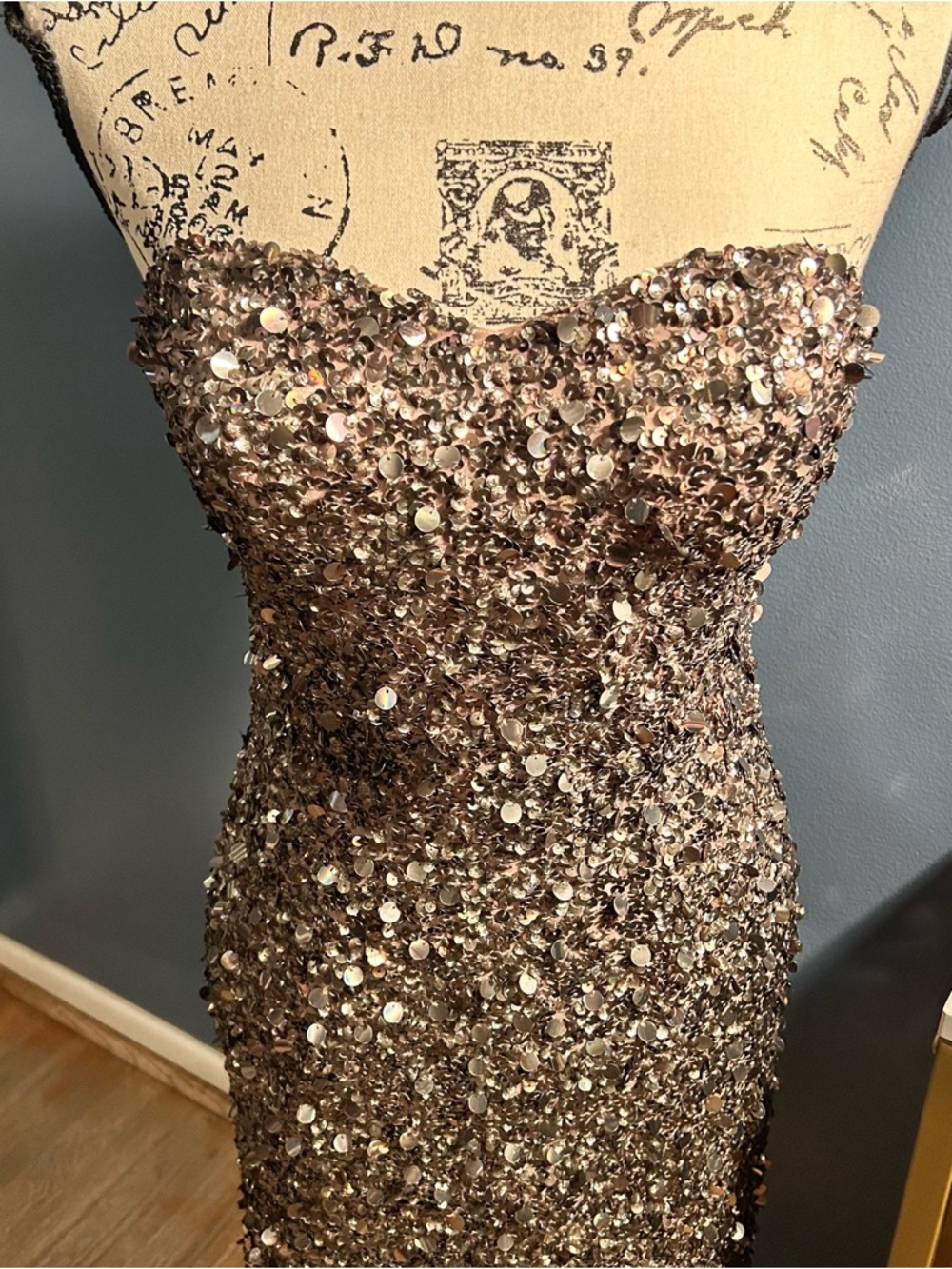 SCALA Strapless Silk Hand-Beaded Sequined Dress - Picture 10 of 15